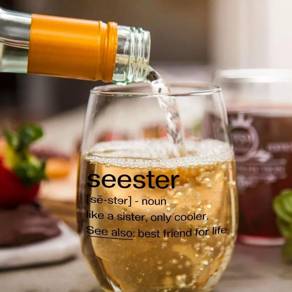 Seester Stemless Wine Glass 15 oz – Sister & Best Friend Gift – New
